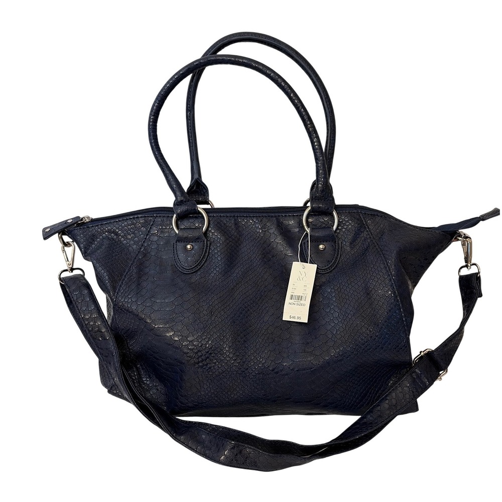 New York and Company Navy Blue Snakeskin Satchel Handbag Crossbody Bag NWT